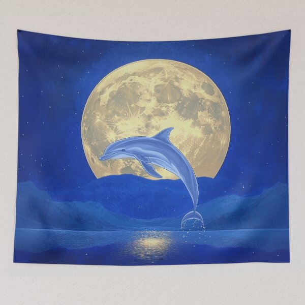 Item preview, Dolphin Jumping Out of the Ocean during Full Moon designed and sold by MagicalOceanArt.