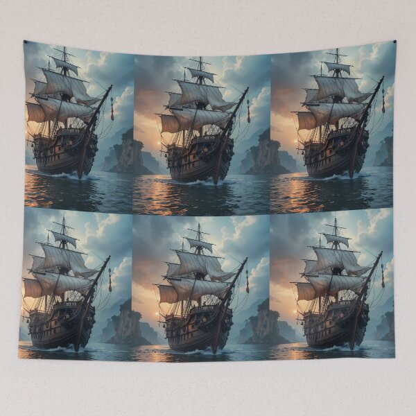 Item preview, Majestic Pirate Ships Maritime Art Ocean Journey designed and sold by ART ATTACK ZONE.