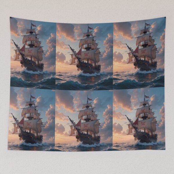 Item preview, Flag Majestic Pirate Ships Maritime Art Ocean Journey designed and sold by ART ATTACK ZONE.