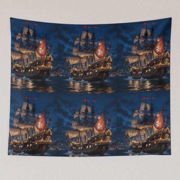 Item preview, Night Majestic Pirate Ships Maritime Art Ocean Journey designed and sold by ART ATTACK ZONE.