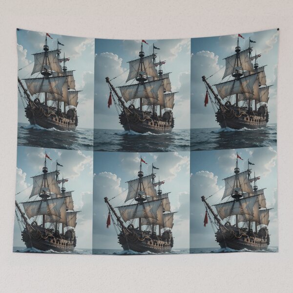 Item preview, Nautical Majestic Pirate Ships Maritime Art Ocean Journey designed and sold by ART ATTACK ZONE.