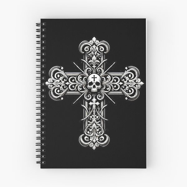 Aperçu de l'œuvre Croix gothique avec crâne et ornements baroques créée et vendue par PsycheBrain.