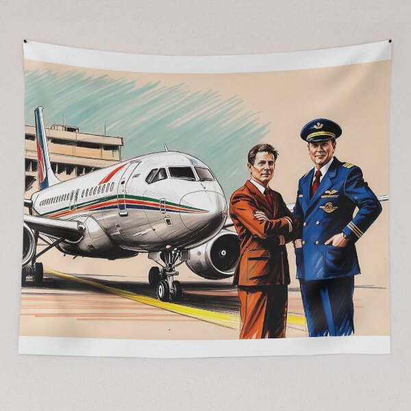 Item preview, Pilots in Front of an Airplane - Sketch Style Aviation Art designed and sold by EMairplanes.