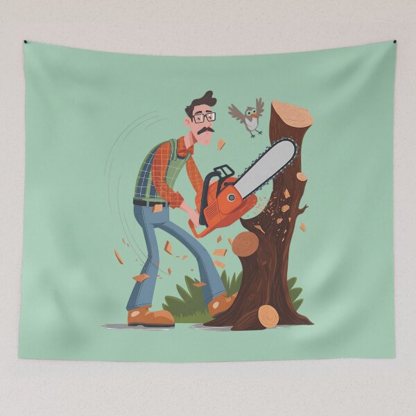 Item preview, Glasses-Wearing Lumberjack with Chainsaw designed and sold by TeeGrit.