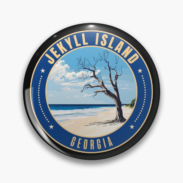 Item preview, Emblema de arte retro de viajes de EE. UU. de la isla Jekyll en Georgia (Driftwood Beach) designed and sold by MaateoDesign.