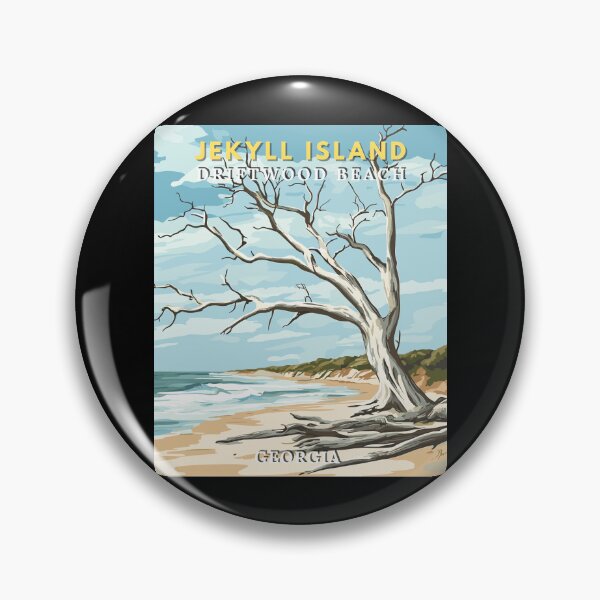 Item preview, Paisaje de arte retro de viajes con playa de madera a la deriva en la isla Jekyll, Georgia, EE. UU. designed and sold by MaateoDesign.