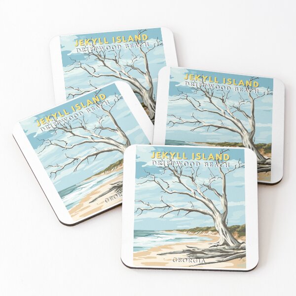 Item preview, Paisaje de arte retro de viajes con playa de madera a la deriva en la isla Jekyll, Georgia, EE. UU. designed and sold by MaateoDesign.