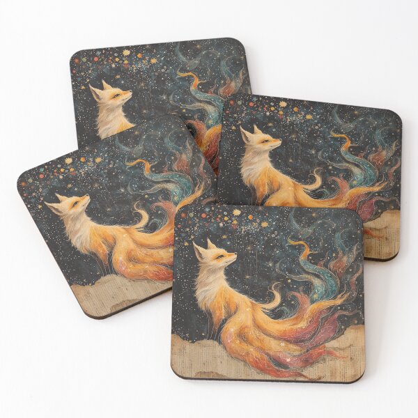 Item preview, Celestial Kitsune with nine flowing tails in a starry night designed and sold by SetMyHeart.