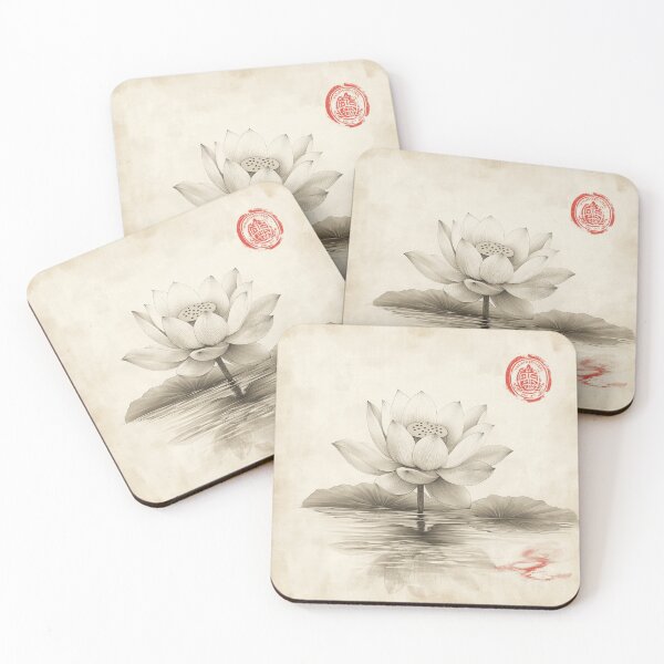 Item preview, lotus flower blooming on still water ink gradient designed and sold by SetMyHeart.