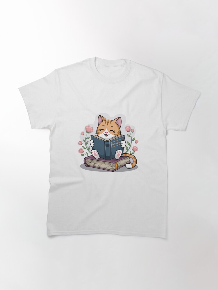 Thumbnail 3 of 7, Classic T-Shirt, Bookworm Kitty, Feline Bibliophile designed and sold by Coollzone.