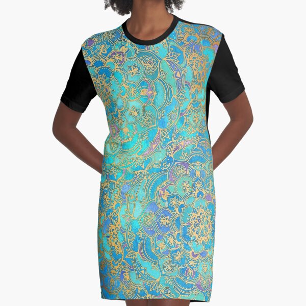 Sapphire & Jade Stained Glass Mandalas Graphic T-Shirt Dress
