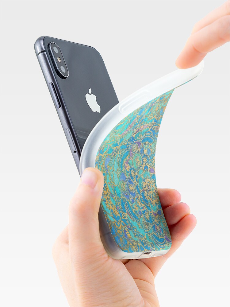 Alternate view of Sapphire & Jade Stained Glass Mandalas iPhone Case & Cover