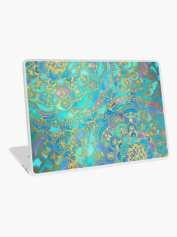 Aperçu 1 sur 2. Skin adhésive d'ordinateur avec l'œuvre Mandalas en vitrail de saphir et de jade créée et vendue par micklyn.