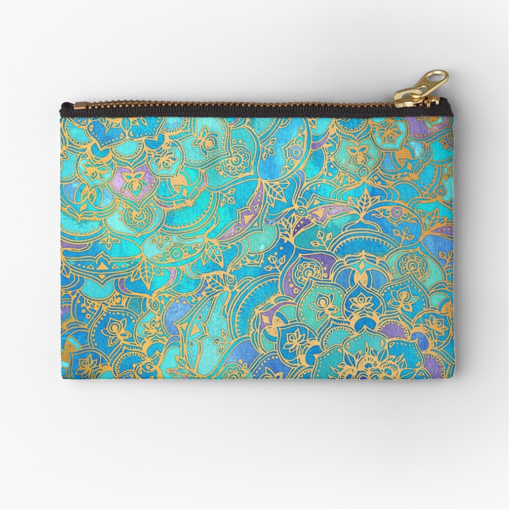 Sapphire & Jade Stained Glass Mandalas Zipper Pouch