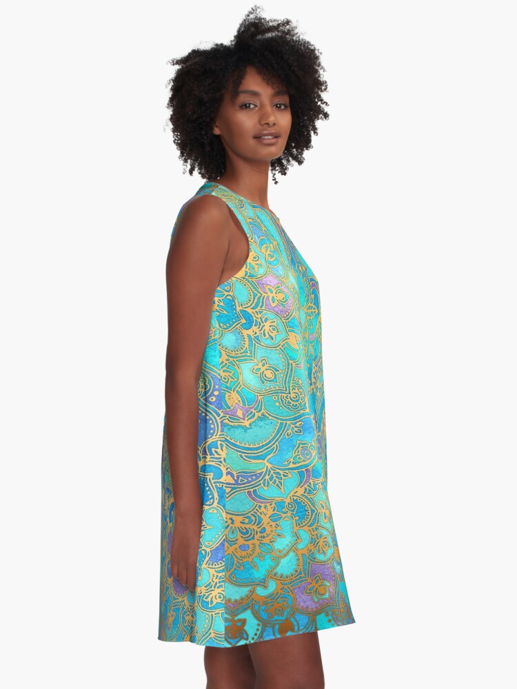 Alternate view of Sapphire & Jade Stained Glass Mandalas A-Line Dress