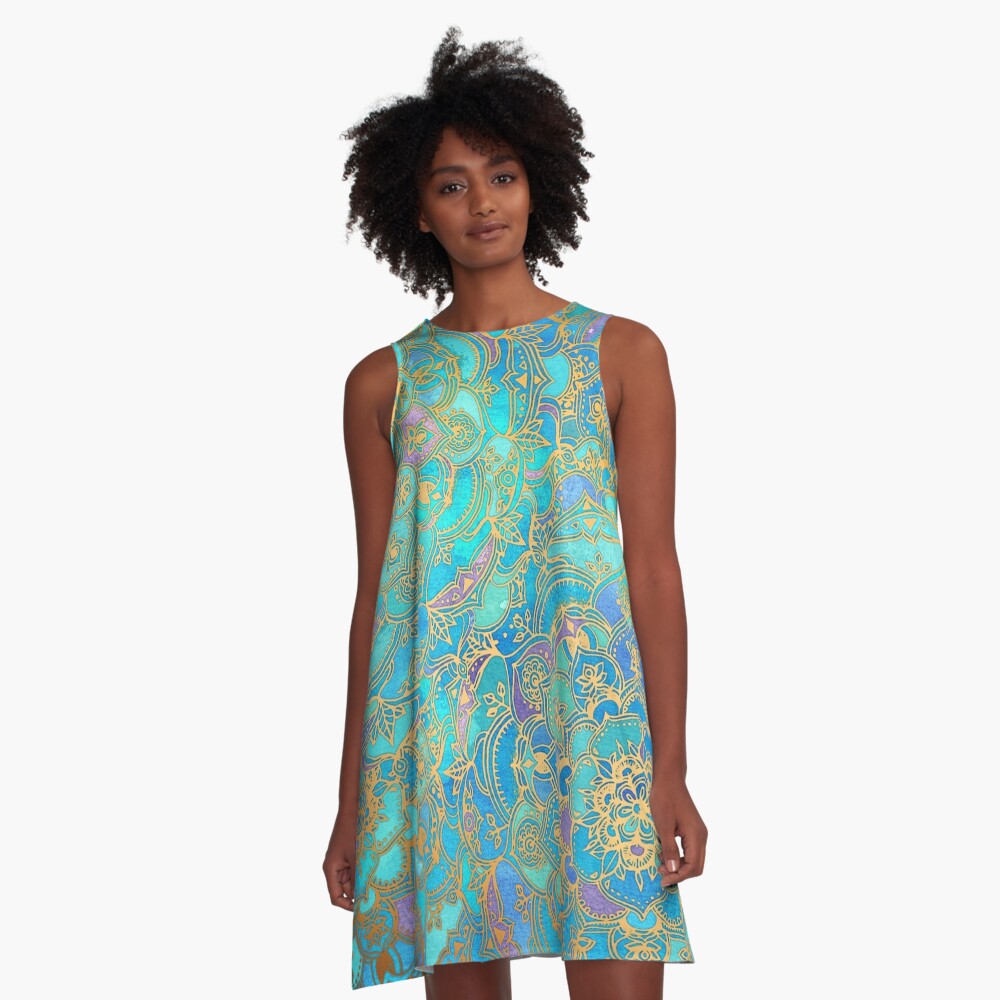 Sapphire & Jade Stained Glass Mandalas A-Line Dress