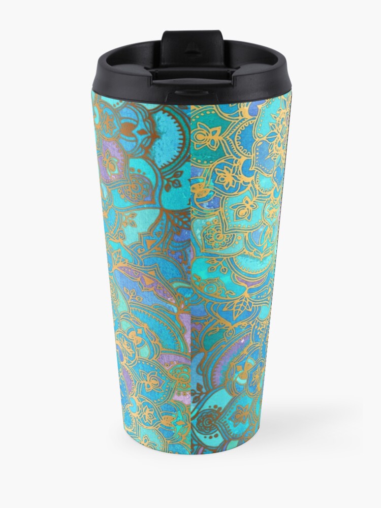 Alternate view of Sapphire & Jade Stained Glass Mandalas Travel Coffee Mug