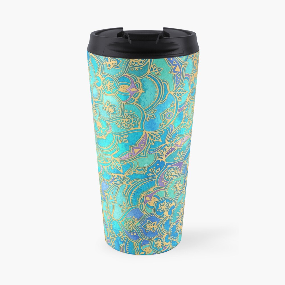 Sapphire & Jade Stained Glass Mandalas Travel Coffee Mug