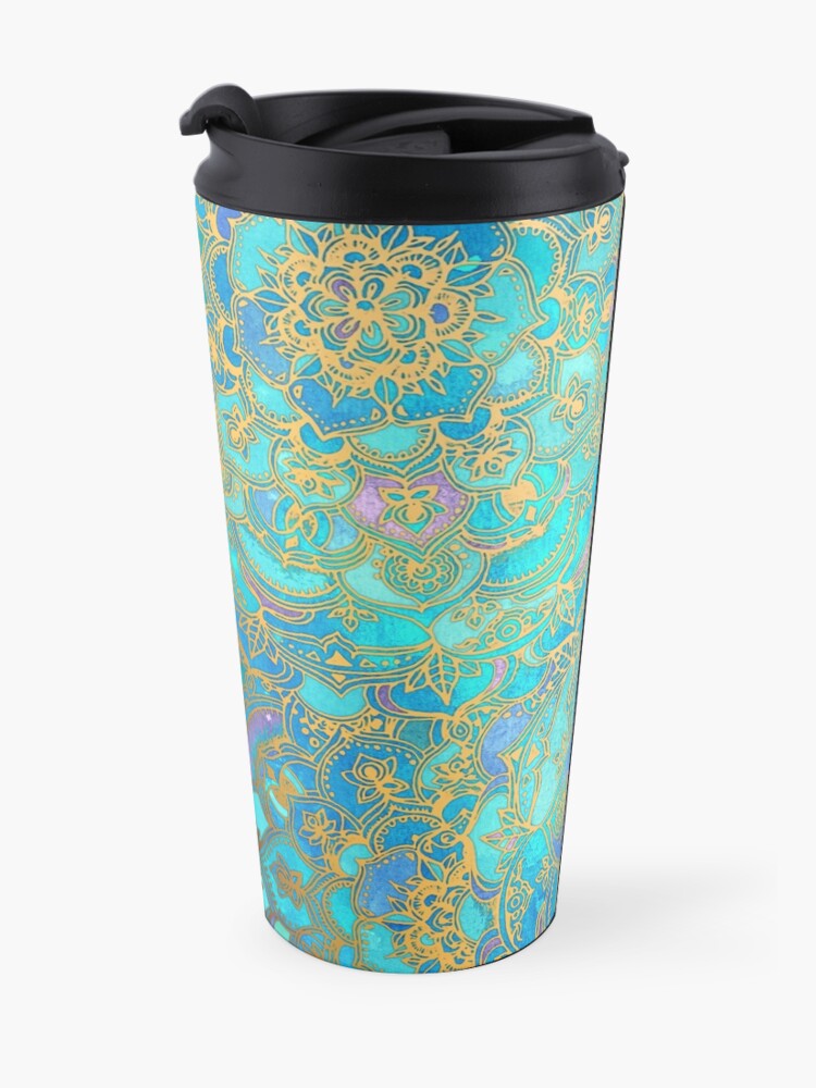 Alternate view of Sapphire & Jade Stained Glass Mandalas Travel Coffee Mug