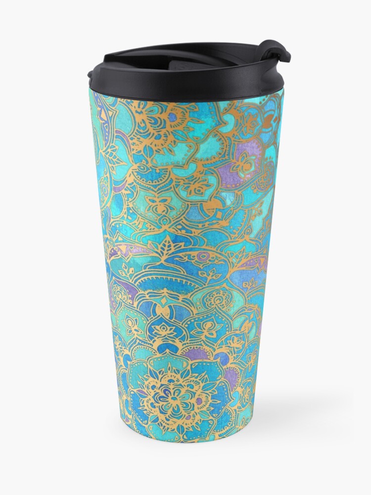 Alternate view of Sapphire & Jade Stained Glass Mandalas Travel Coffee Mug