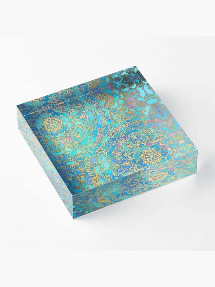 Alternate view of Sapphire & Jade Stained Glass Mandalas Acrylic Block