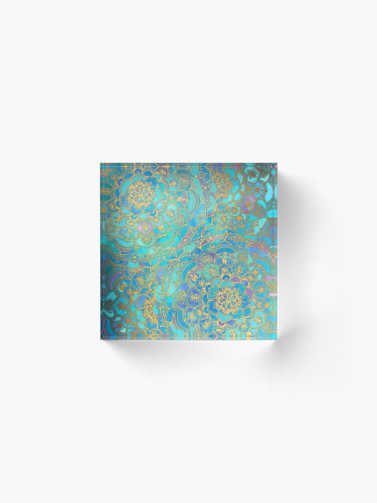 Alternate view of Sapphire & Jade Stained Glass Mandalas Acrylic Block