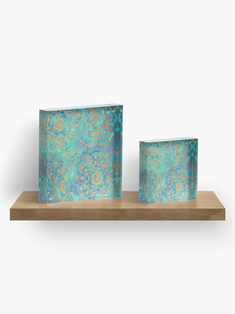 Alternate view of Sapphire & Jade Stained Glass Mandalas Acrylic Block