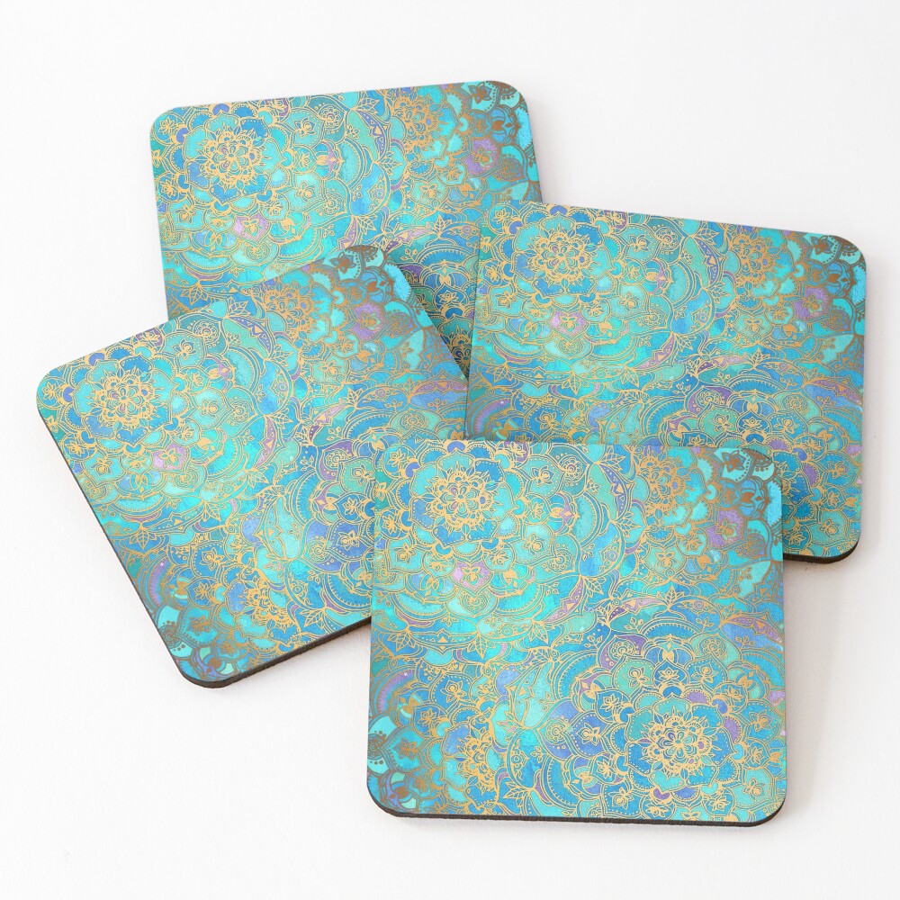 Sapphire & Jade Stained Glass Mandalas Coasters (Set of 4)