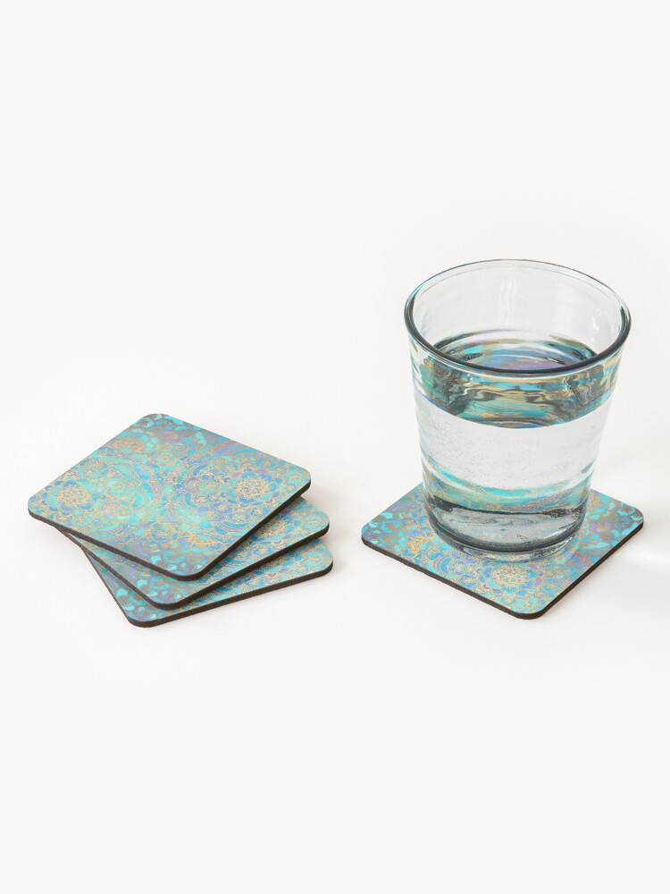 Alternate view of Sapphire & Jade Stained Glass Mandalas Coasters (Set of 4)