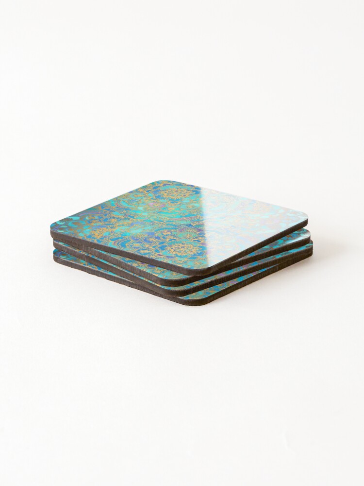 Alternate view of Sapphire & Jade Stained Glass Mandalas Coasters (Set of 4)