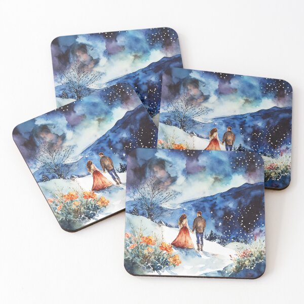 Item preview, Winter Scene with a Couple and Night Sky designed and sold by soulfulpalette.