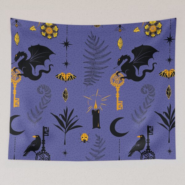 Item preview, Unlock the dark side - gothic dragon and raven holding keys on violet background designed and sold by kobyakov.