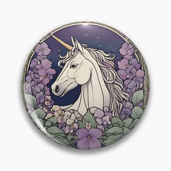 Item preview, Art Nouveau white unicorn and violet floral design designed and sold by LumiLemon.