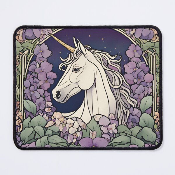 Item preview, Art Nouveau white unicorn and violet floral design designed and sold by LumiLemon.