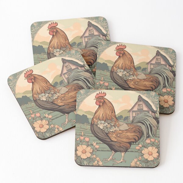 Item preview, Art Nouveau Rooster Poultry Floral Design designed and sold by LumiLemon.