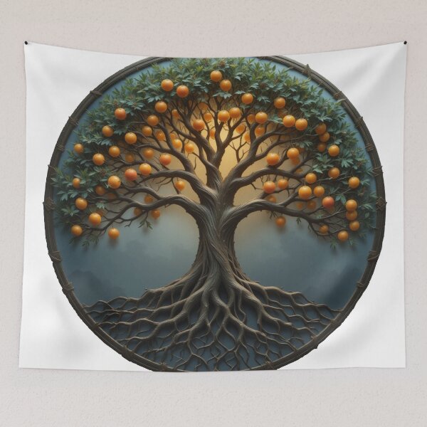 Item preview, Magnificent Tree of Life with Vibrant Orange Fruits designed and sold by RebelPaintBrush.