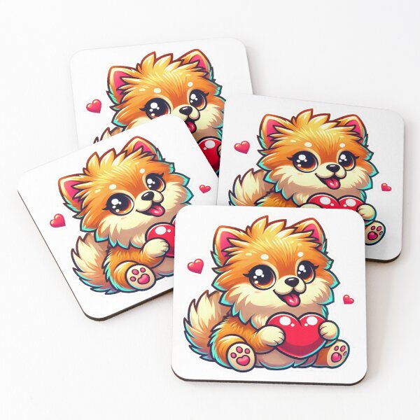 Item preview, Kawaii Pomeranian Puppy with Hearts - Cute Fluffy Dog Illustration designed and sold by DoodleWoofs.