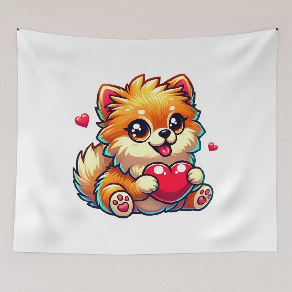 Item preview, Kawaii Pomeranian Puppy with Hearts - Cute Fluffy Dog Illustration designed and sold by DoodleWoofs.