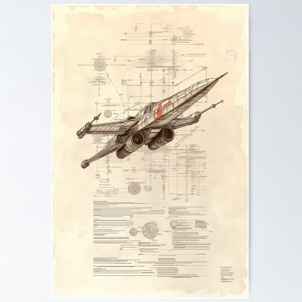 Item preview, X-Wing Blueprint Art – Star Wars Starship Blueprint Illustration Fan Art designed and sold by SavinMercantile.