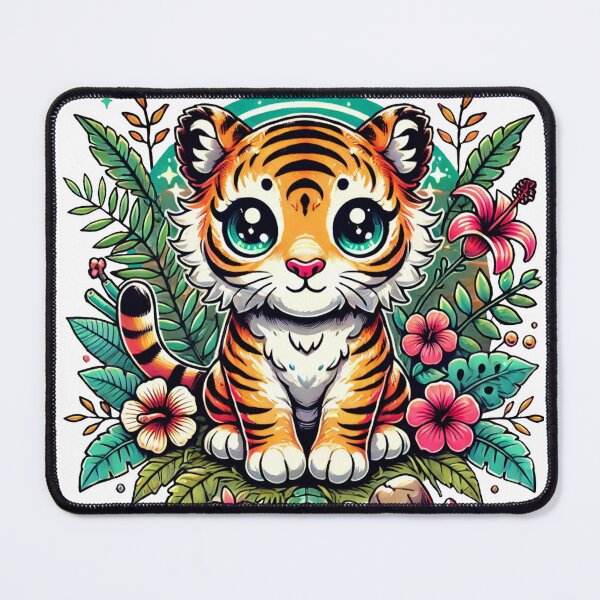 Item preview, Chibi Tiger among Tropical Flowers designed and sold by JonelleTshirts.