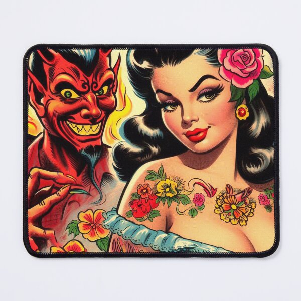 Item preview, Devilish Tattoo Woman designed and sold by PulpVintage.