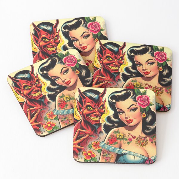 Item preview, Devilish Tattoo Woman designed and sold by PulpVintage.