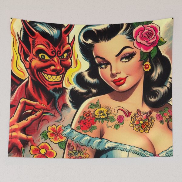 Item preview, Devilish Tattoo Woman designed and sold by PulpVintage.