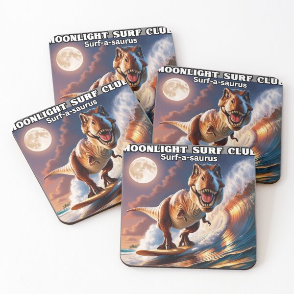 Item preview, Surfing Dinosaur, Surf-A-Saurus, Moonlight Surf Club designed and sold by FroggyFly Designs.