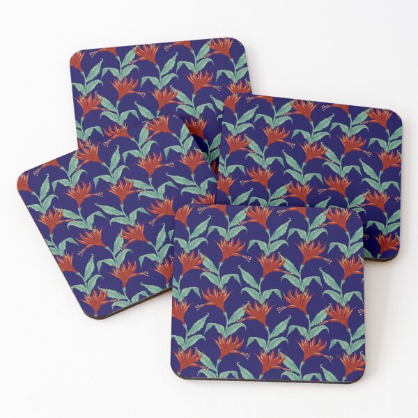 Item preview, red bird of paradise flower on deep blue designed and sold by colorofmagic.