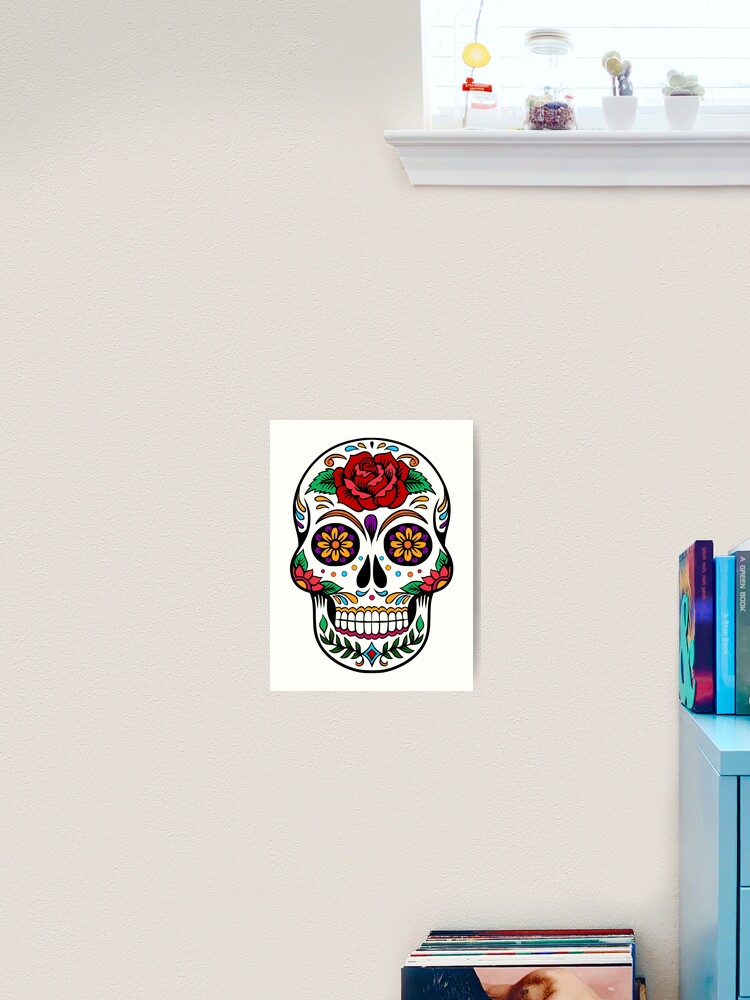 Sugar Skull with Rose Day of the Dead Art Print for Sale by PerpetualDrift