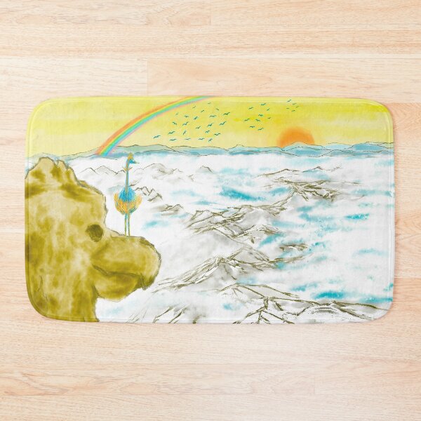 Item preview, Bird rock mountains and blue birds at sunrise  designed and sold by greenPQBstudio.