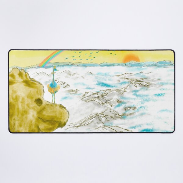 Item preview, Bird rock mountains and blue birds at sunrise designed and sold by greenPQBstudio.