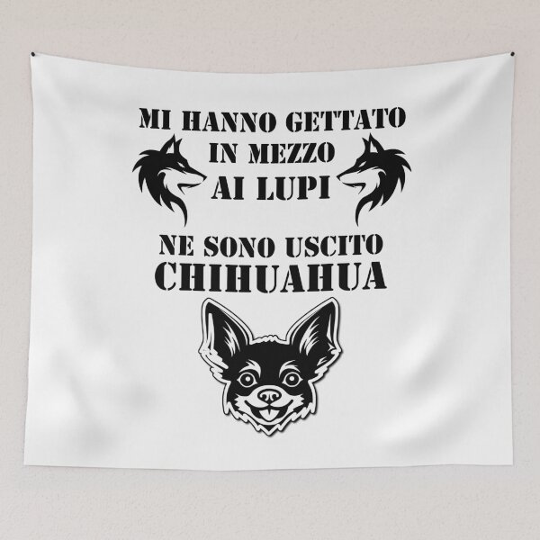 Item preview, Mi hanno gettato in mezzo ai lupi ne sono uscito chihuahua Funny white designed and sold by superpixus.