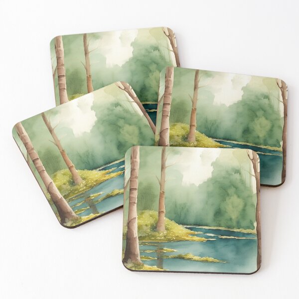 Item preview, Forest Lake in Spring Landscape Watercolor Painting | Watercolor Landscape | Watercolor Art | Watercolor Scenery designed and sold by UnhingedBird.